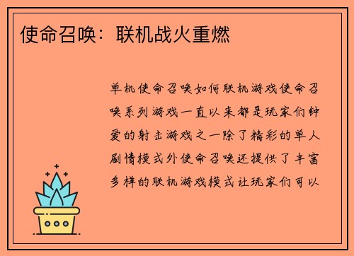使命召唤：联机战火重燃